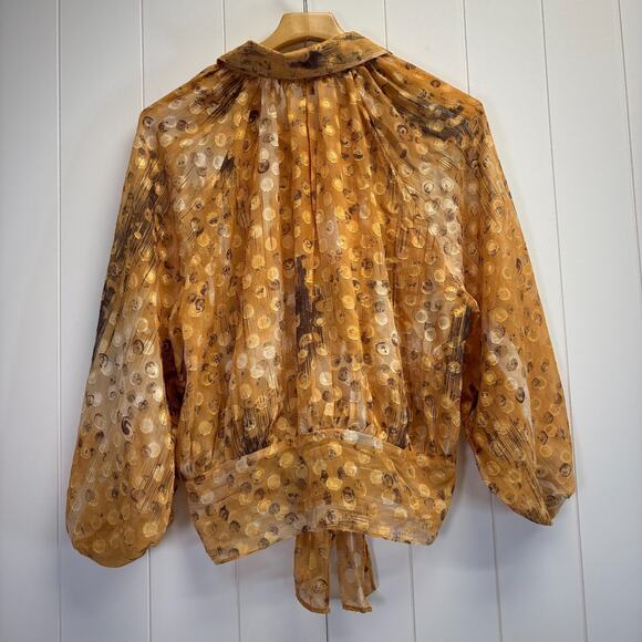 Marc New York Womens Boho Semi-Sheer Polka Dot Night Out Top Size M Gold Holiday - Picture 2 of 7